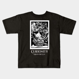 Opening Pandora's Box - Curiosity Killed The Cat - White Outlined Version Kids T-Shirt